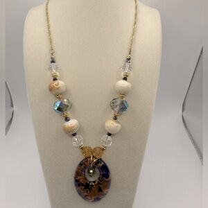 Vintage Italian Glass Pendant & Beads Necklace